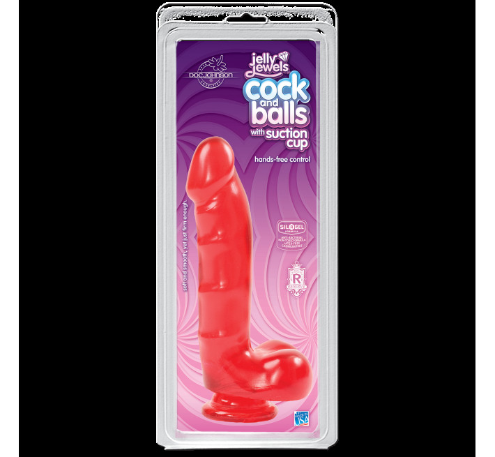 Фалоімітатор Doc Johnson Jelly Jewels Cock and Balls with Suction Cup Червоний