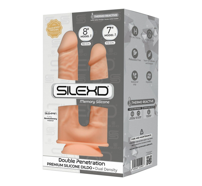 Фалоімітатор подвійний SilexD Double Gusto Flesh (Model 1 size 8 & 7), двошаровий, силікон + Silexd