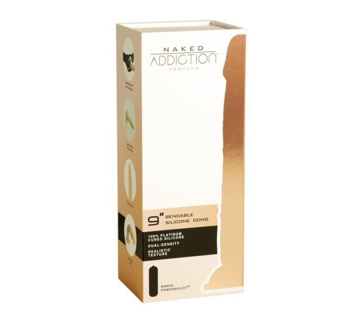 Фалоімітатор Naked Addiction — 9″ Silicone Dual Density Bendable Dildo Vanilla, віброкуля в подаруно