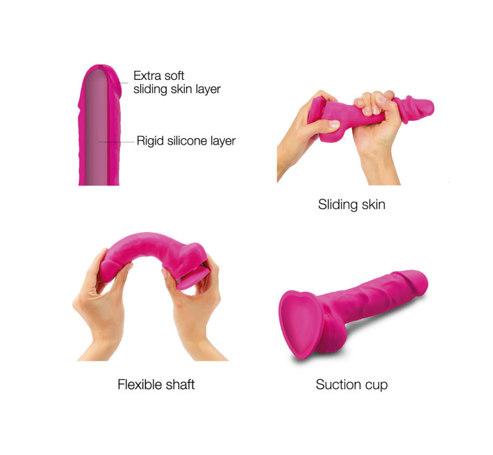 Реалістичний фалоімітатор Strap-On-Me Sliding Skin Realistic Dildo Fuchsia - L, ефект рухливої шкіри