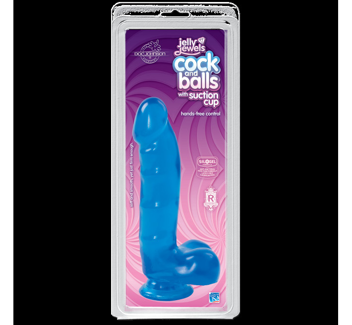 Фалоімітатор Doc Johnson Jelly Jewels Cock and Balls with Suction Cup Блакитний