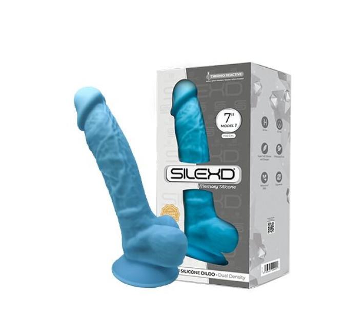 Фаллоимитатор SilexD Johnny Blue (MODEL 1 size 7in), двухслойный, силикон+Silexpan, диаметр 3,8 см