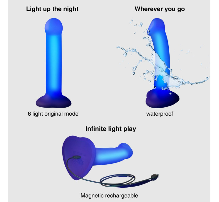 Дилдо, що світиться Strap-On-Me Glow-LED Dildo Purple - M