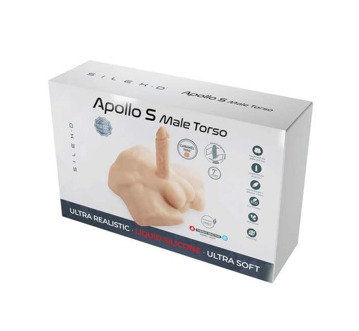 Полуторс с фаллоимитатором на присоске SilexD Apollo S Male Torso Caramel