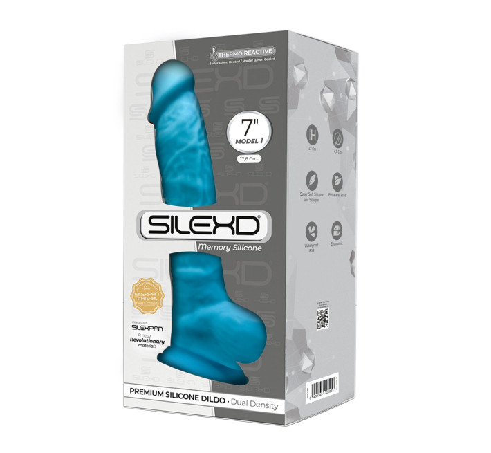 Фаллоимитатор SilexD Johnny Blue (MODEL 1 size 7in), двухслойный, силикон+Silexpan, диаметр 3,8 см