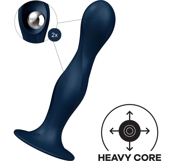 Дилдо Satisfyer Double Ball-R Dark Blue, унісекс, рухомі кульки всередині, на присосці