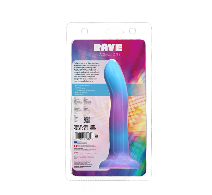 Фалоімітатор, що світиться в темряві, ADDICTION Rave 8 Glow in the Dark Dildo Blue Purple, 20,3 см