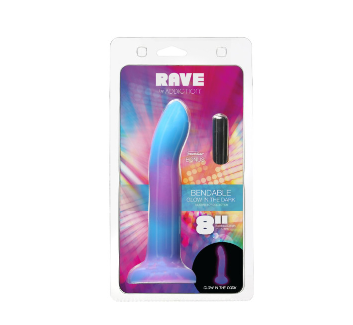 Фалоімітатор, що світиться в темряві, ADDICTION Rave 8 Glow in the Dark Dildo Blue Purple, 20,3 см
