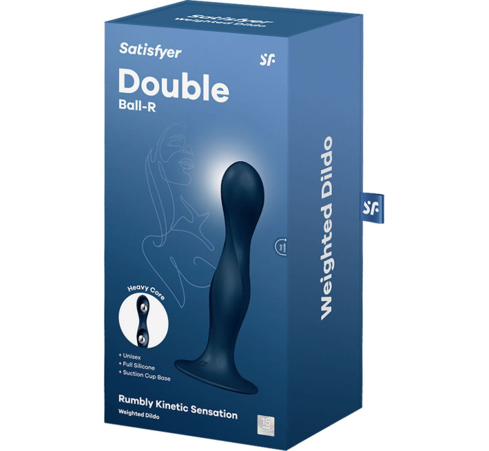 Дилдо Satisfyer Double Ball-R Dark Blue, унісекс, рухомі кульки всередині, на присосці