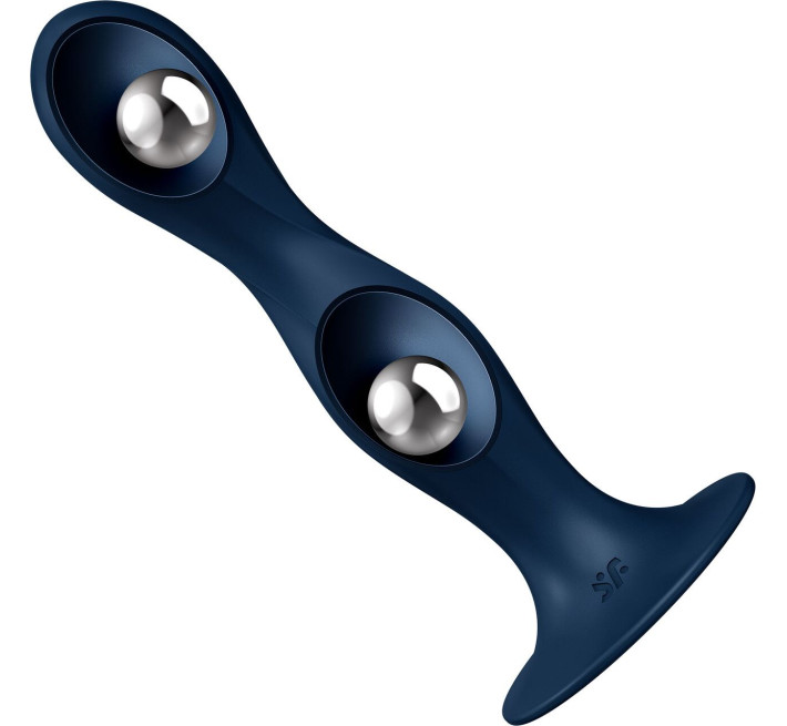 Дилдо Satisfyer Double Ball-R Dark Blue, унісекс, рухомі кульки всередині, на присосці
