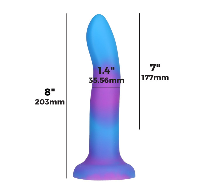Фалоімітатор, що світиться в темряві, ADDICTION Rave 8 Glow in the Dark Dildo Blue Purple, 20,3 см