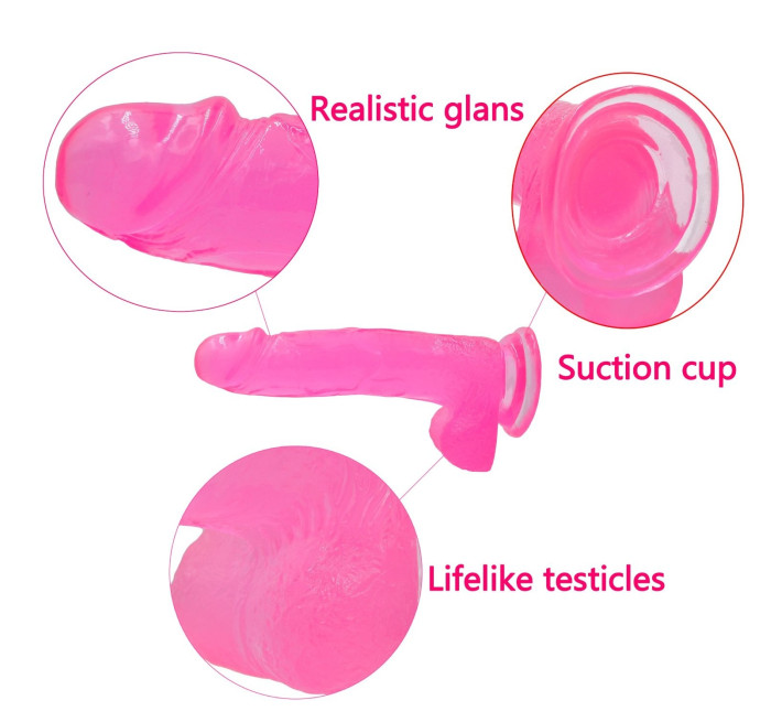 Фаллоимитатор с мошонкой LoveToy Jelly Studs Crystal Dildo Large 8 Pink