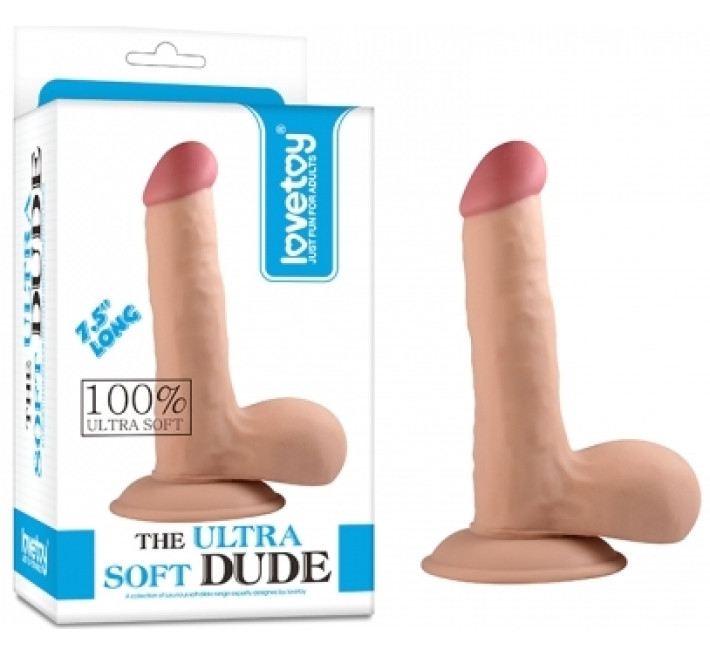 Фалоімітатор з мошонкою LoveToy Dildo The Ultra Soft Dude 7,5 Тілесний