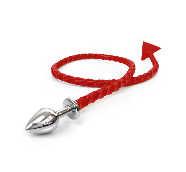 Металлическая анальная пробка M с дьявольским хвостом Art of Sex - Succubus, экокожа, красный