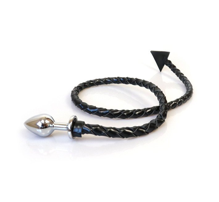 Металева анальна пробка S з диявольським хвостом Art of Sex - Succubus, екошкіра, чорна