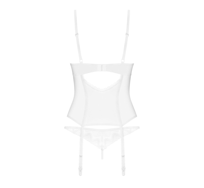 Корсет Obsessive Alissium corset & thong, XL/2XL, гибкие косточки, открытая спина, стринги в комплек