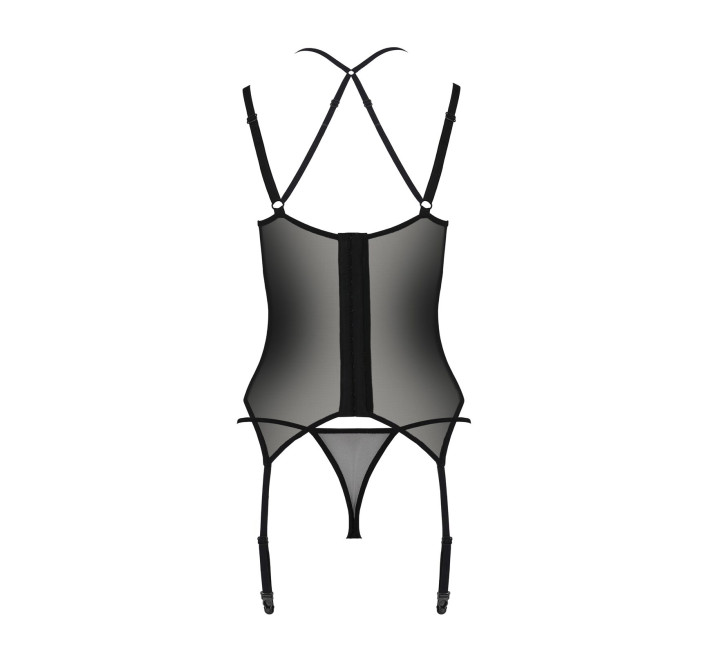 Корсет Passion DROSERA CORSET black, XXL/XXXL, з кріпленнями для панчіх, трусики в комплекті