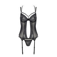 Корсет Passion DROSERA CORSET black, XXL/XXXL, з кріпленнями для панчіх, трусики в комплекті