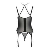 Корсет Passion DROSERA CORSET black, S/M, с креплениями для чулок, трусики в комплекте
