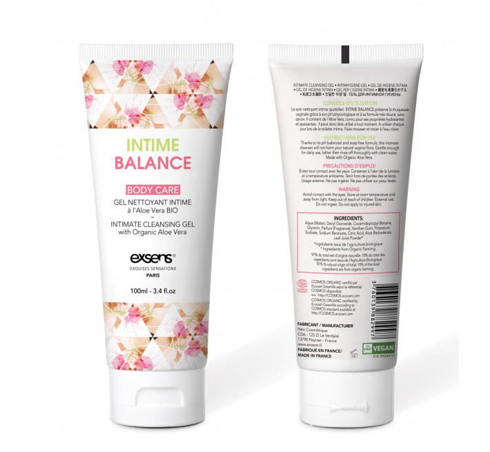 Гель для интимной гигиены EXSENS Intime Balance, 100 мл, с экстрактом листьев органического алоэ.