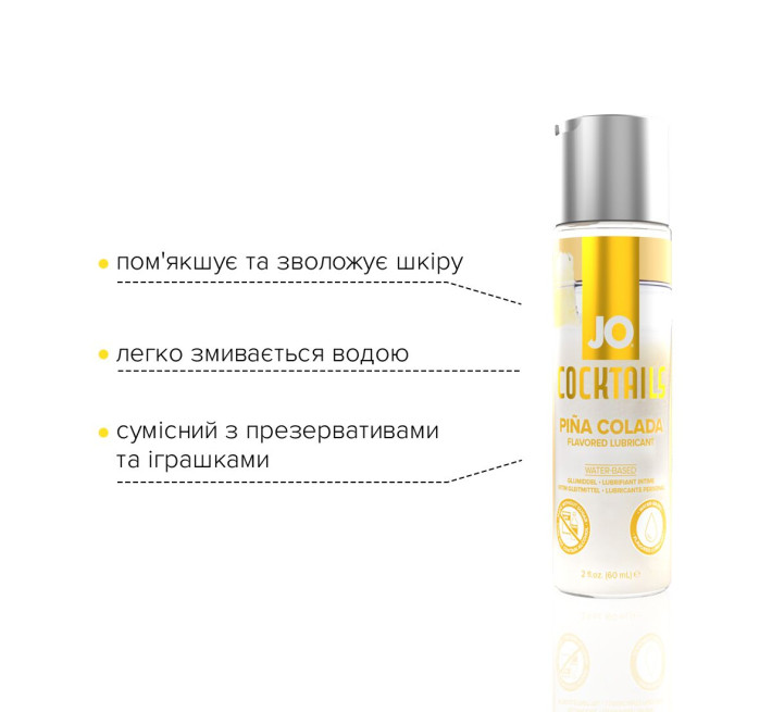 Лубрикант на водній основі JO Cocktails - Pina Colada без цукру, рослинний гліцерин (60 мл)