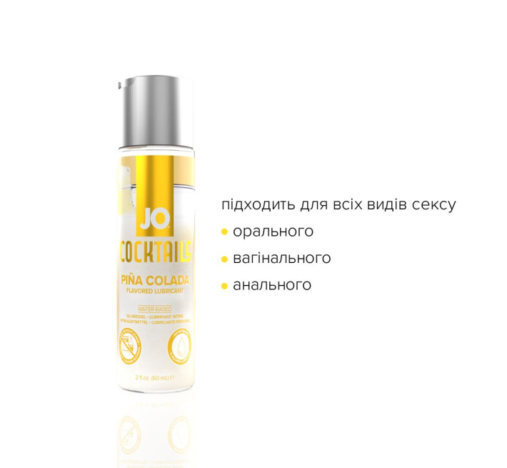 Лубрикант на водній основі JO Cocktails - Pina Colada без цукру, рослинний гліцерин (60 мл)