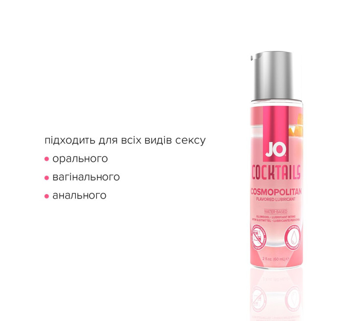 Лубрикант на водній основі JO Cocktails — Cosmopolitan без цукру, рослинний гліцерин (60 мл)