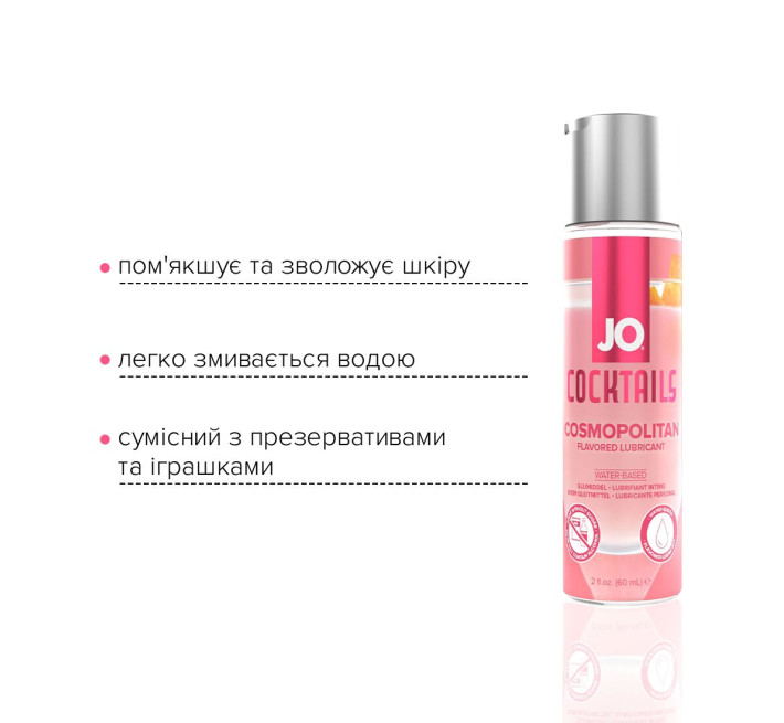 Лубрикант на водній основі JO Cocktails — Cosmopolitan без цукру, рослинний гліцерин (60 мл)