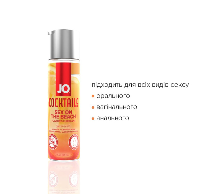 Лубрикант на водній основі JO Cocktails - Sex on the Beach без цукру, рослинний гліцерин (60 мл)