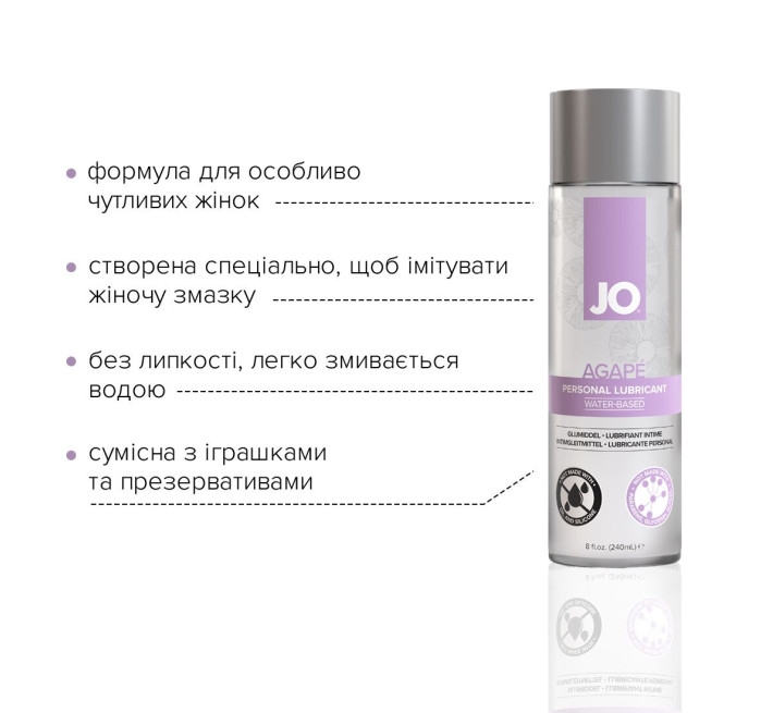 Смазка на водной основе JO AGAPE - ORIGINAL (240 мл) без глицерина, гликоля и парабенов