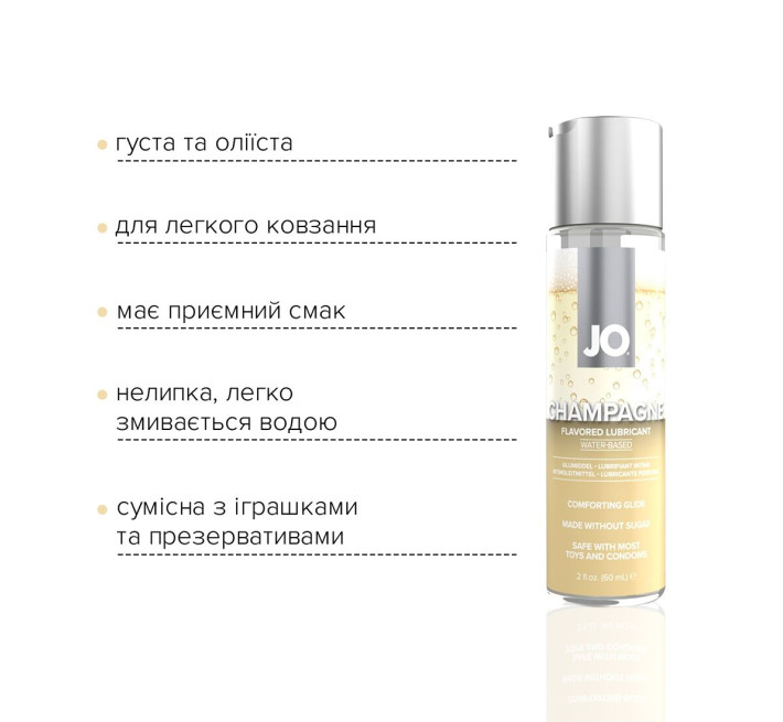 Змазка на водній основі JO Champagne (60 мл), без цукру, рослинний гліцерин