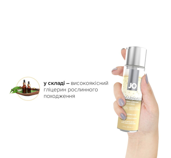 Змазка на водній основі JO Champagne (60 мл), без цукру, рослинний гліцерин