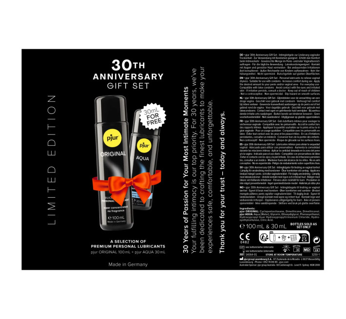 Ювілейний набір лубрикантів pjur 30th Anniversary Gift Set: Original 100 мл та Aqua 30 мл