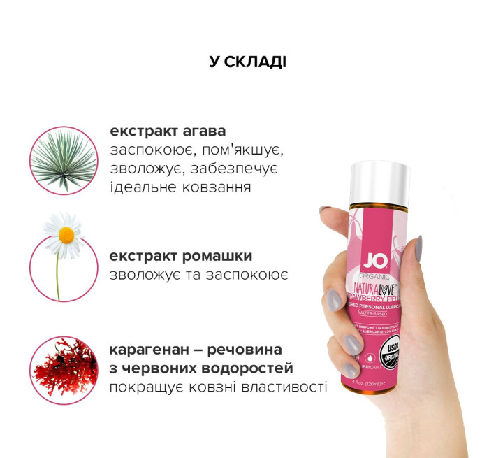 Лубрикант на водній основі System JO USDA ORGANIC STRAWBERRY 120 мл