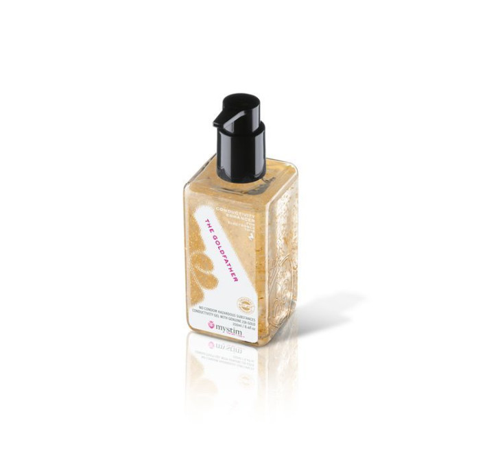 Смазка с частицами золота Mystim The Goldfather 250 мл подходит для электростимуляции