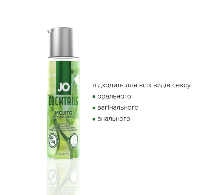 Лубрикант на водной основе JO Cocktails - Mojito без сахара, растительный глицерин (60 мл)