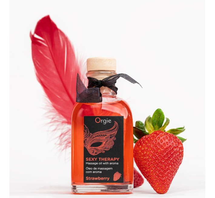 Набор Orgie съедобное массажное масло и перо КЛУБНИКА 150 мл