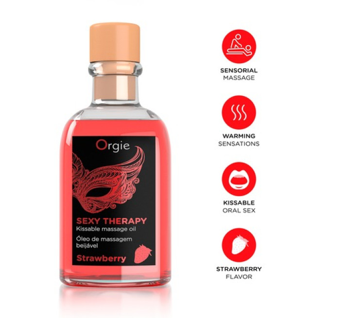 Набор Orgie съедобное массажное масло и перо КЛУБНИКА 150 мл