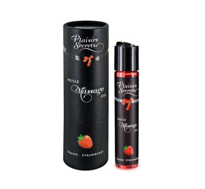 Массажное масло Plaisirs Secrets Strawberry (59 мл) с афродизиаками, съедобная, подарочная упаковка