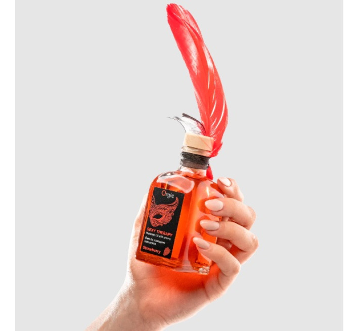 Набор Orgie съедобное массажное масло и перо КЛУБНИКА 150 мл
