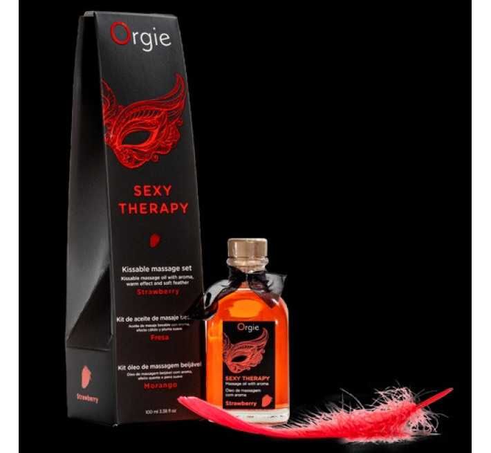 Набор Orgie съедобное массажное масло и перо КЛУБНИКА 150 мл