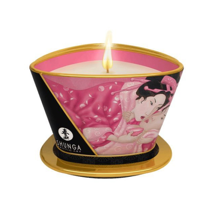 Массажная свеча Shunga Massage Candle – Rose Petals (170 мл) с афродизиаками