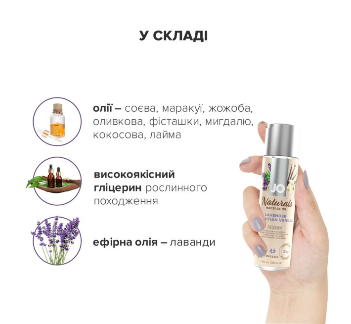 Массажное масло JO Naturals Massage Oil Lavender&Vanilla с натуральными эфирными маслами (120 мл)