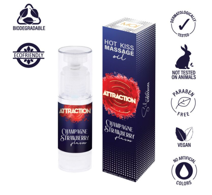 Съедобное массажное масло MAI Attraction Champagne Strawberry Hot Kiss (50 мл)