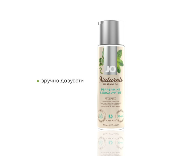 Массажное масло JO Naturals Massage Oil Peppermint & Eucalyptus с эфирными маслами (120 мл)