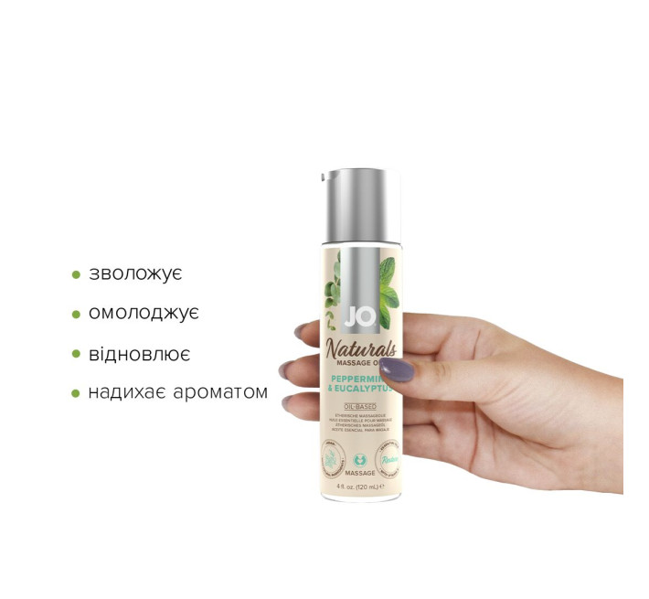 Массажное масло JO Naturals Massage Oil Peppermint & Eucalyptus с эфирными маслами (120 мл)