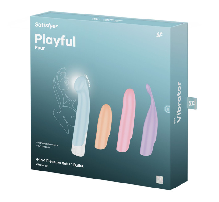 Набор 4-в-1 Satisfyer Playful Four, вибратор и 4 насадки, 12 режимов
