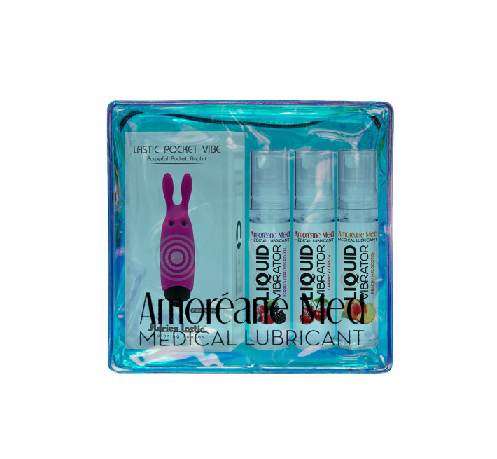 Набор из 3-х вкусов стимулирующего лубриканта Amoreane Med (3х10мл) и вибропули Adrien Lastic Pink
