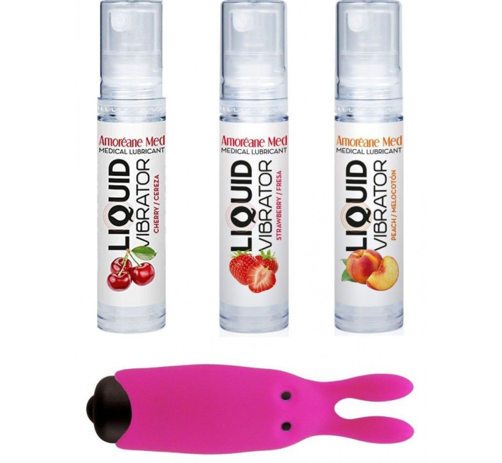 Набор из 3-х вкусов стимулирующего лубриканта Amoreane Med (3х10мл) и вибропули Adrien Lastic Pink