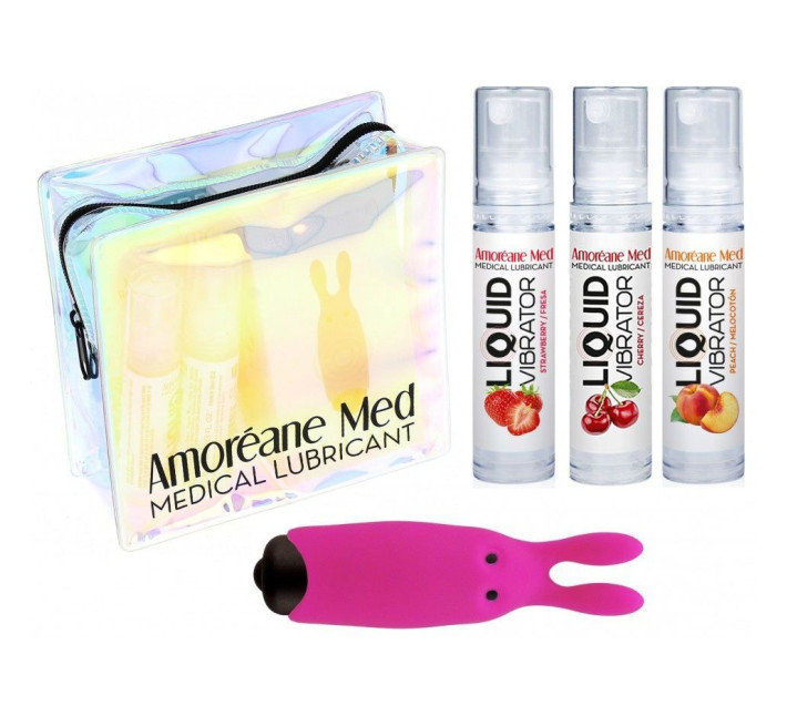 Набор из 3-х вкусов стимулирующего лубриканта Amoreane Med (3х10мл) и вибропули Adrien Lastic Pink